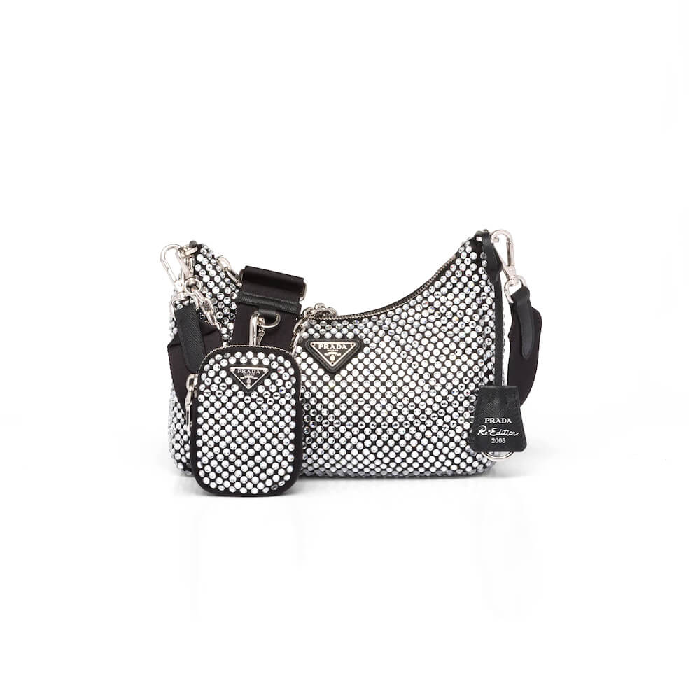Pra*a re-edition 2005 satin bag with crystals